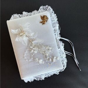 Handmade Bridal Photo Album Floral Appliqué and Pearl Accents Wedding Album